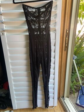 Black Strapless Sheer Mesh Jumpsuit